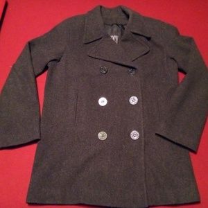 J PERCY Charcoal Gray 100% Merino Wool Pea Coat